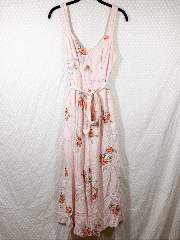Anthropologie Akemi + Kin Pink Adia Floral Linen Rayon Blend Tie Waist Jumpsuit - Image 2