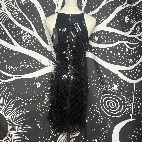 Lulu’s Ace of Spades Black Sequin Bodycon Dress S Polyester Stretchy Lulus - Image 4