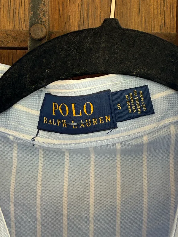 Ralph Lauren Light Blue & White Striped Button Front Shirt Dress Size She - Image 5