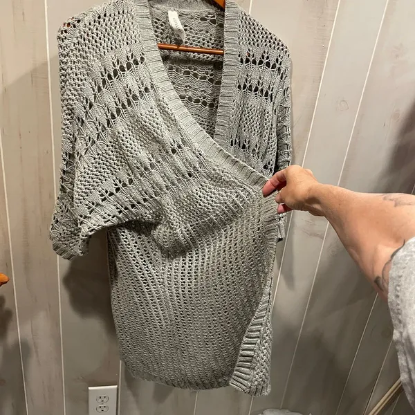 Cute Aeropostale open weave stone cardigan slouchy coverup cotton festival - Image 8