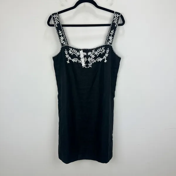 J.Crew Embroidered Linen Shift Dress Mini Boho Resort Vacation Black US 4 NWT - Image 5