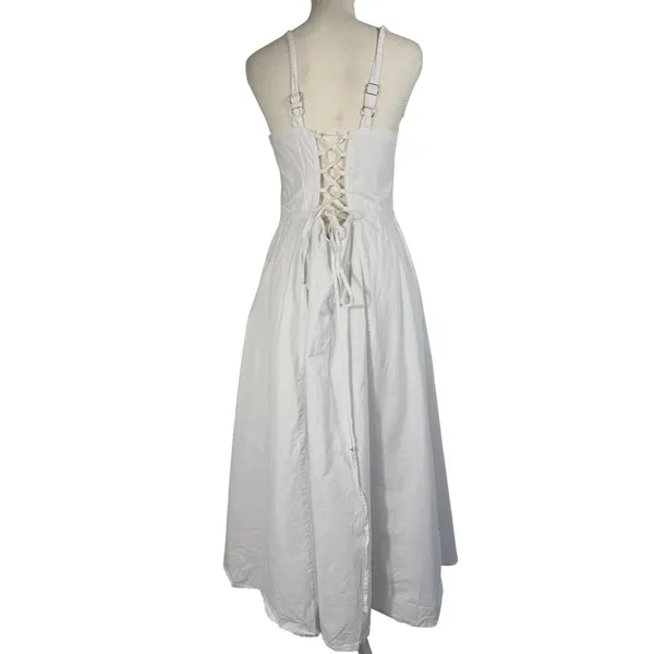 Haute Monde Maxi Dress Womens L White Corset Lace Up Back Slit Boho Bridal - Image 9