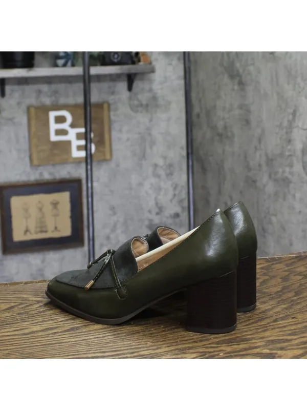 NWT Journee Collection Womens Crawford Block Heel Loafer Pumps Olive Green 7M - Image 7