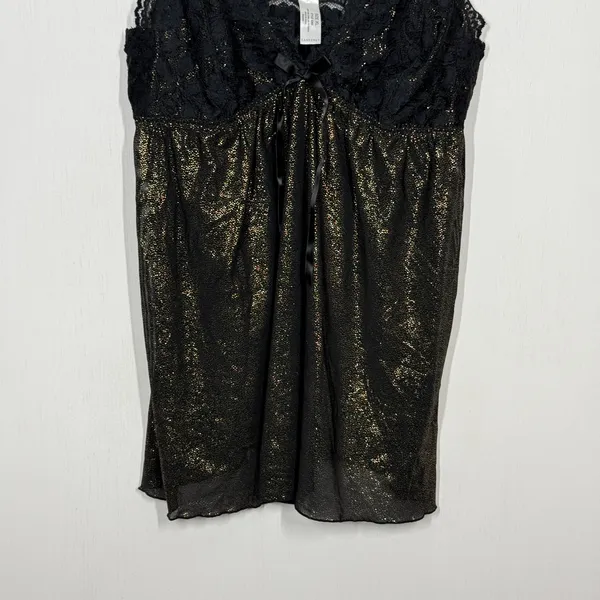 Cabernet Babydoll Tank Top Size XL Black Gold Floral Lace Metallic Lingerie Sexy - Image 4