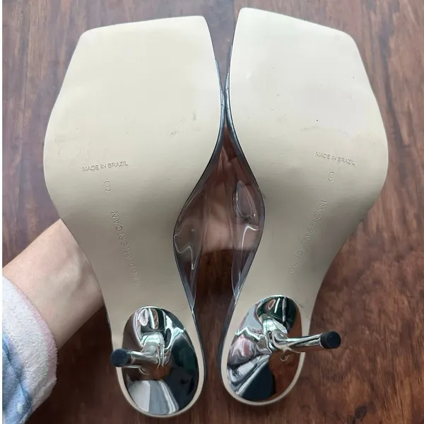 NEW Good American Emma Clear Stiletto Mule Heels Womens Open Square Toe 9 - Image 2