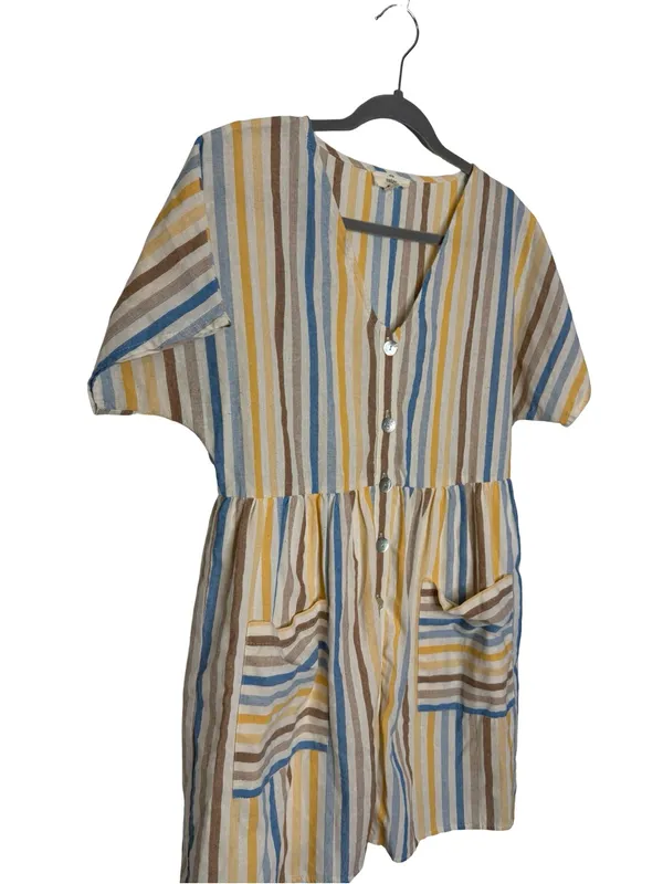 ✨💛 Entro Striped Babydoll Mini Dress Size Medium Cotton Blend‎ Coastal Boho 💛✨ - Image 3