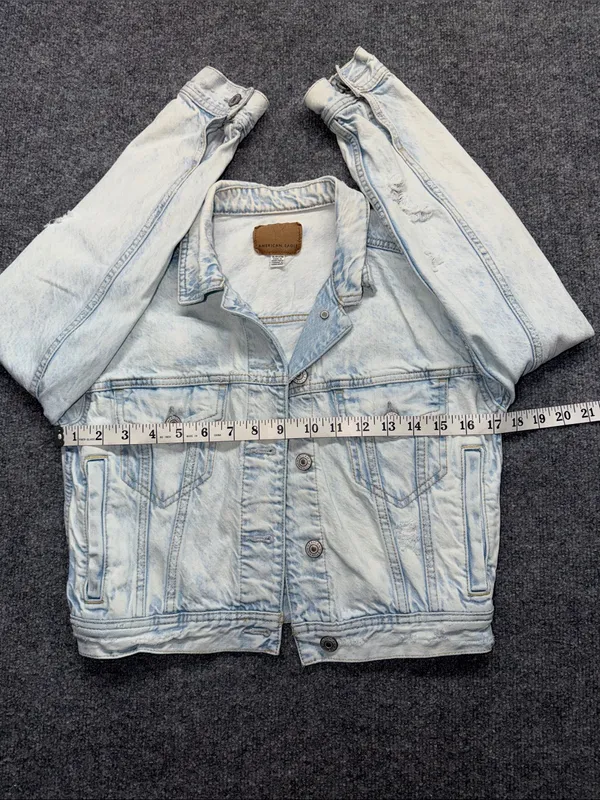 American Eagle Outfitters Pale Blue Cropped Denim Distressed Jacket - Image 6