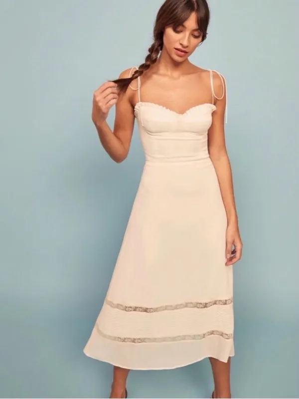 NWT Reformation Ronan Midi Dress Lace Ivory Tie Strap sz 4 - Image 4