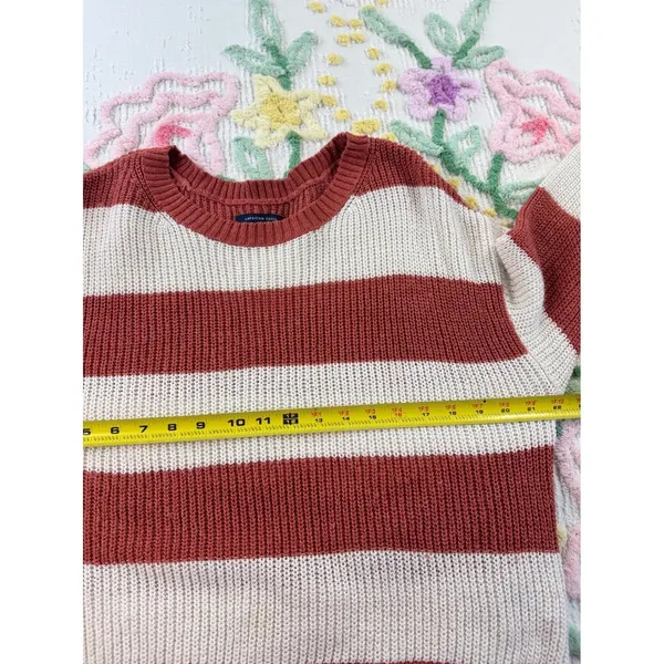 American‎ eagle Striped Knit Sweater Coral White Oversized Casual Cozy Top M - Image 7