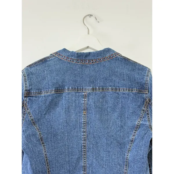 Women’s Aztec Embroidered Denim Jacket Boho Western Floral Pocket Size S - Image 8