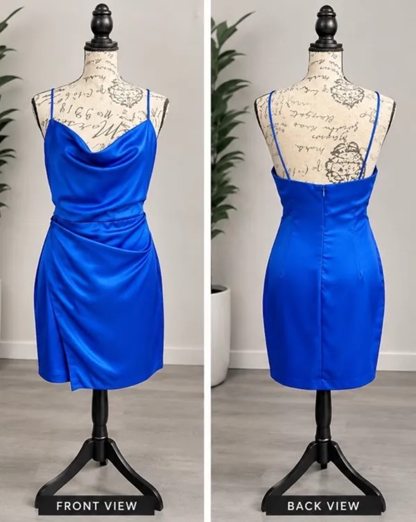 Zara Royal Blue Satin Cowl-Neck Mini Dress - Size Small 💙 - Image 2