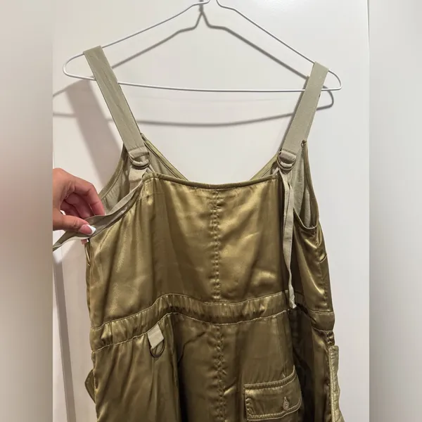 Love The Label Anthropologie Sleeveless Utility Satin Green Midi Dress Size‎ XS - Image 6