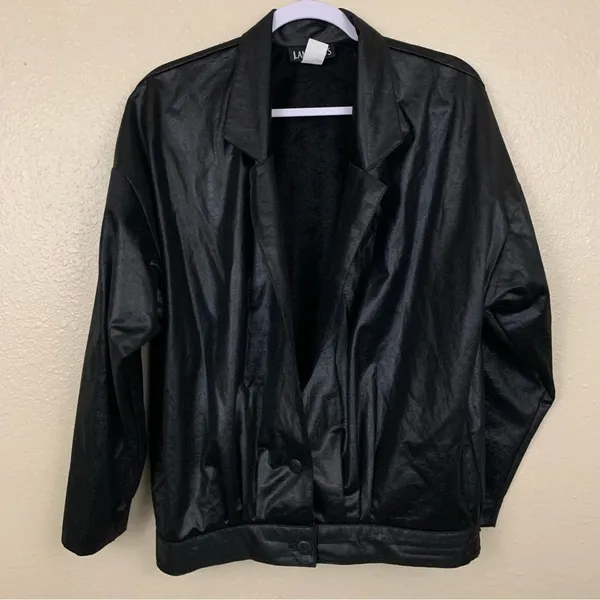 Vintage 1980s Black Faux Leather High Waisted 2pc Pantsuit Set Size 9/10 - Image 6