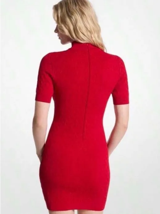 Michael Kors Red Short-Sleeve Turtleneck Mini Dress - Image 2