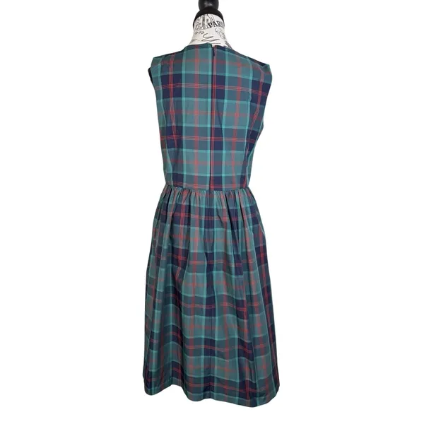 Women's Plaid Midi Dress Green Blue Size M Sleeveless Fit & Flare Tartan Preppy - Image 3