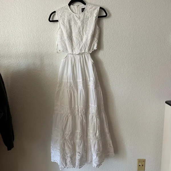 Bardot White Embroidered eyelet cutout maxi midi dress - Image 3