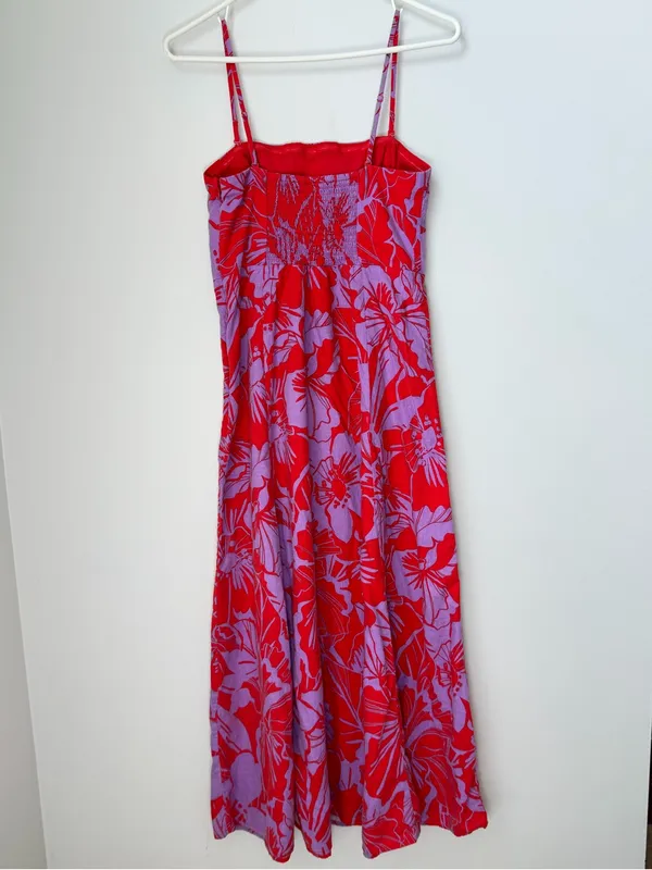 Gap Linen-Blend Midi Dress in Purple Lilac and Red Coral Floral Size Small Tall - Image 6