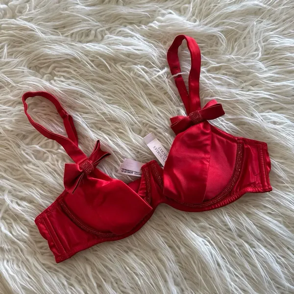 Victoria’s Secret Dream Angels Twinkle Bows Satin Bra Bright Vermillion Small - Image 5