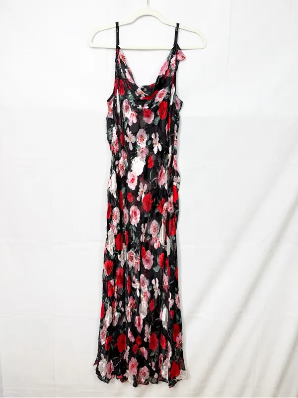 Victoria’s Secret Atelier Noir Burnout Satin Silk Plunge Gown Maxi Slip Chemise - Image 3