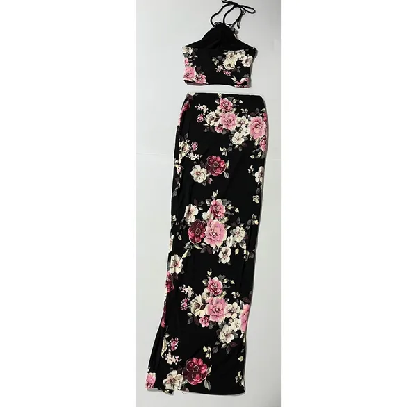 Black Pink ‘Fame Time’ Floral Maxi Skirt and Crop Top Matching Set Coords Size S 🌸✨ - Image 5