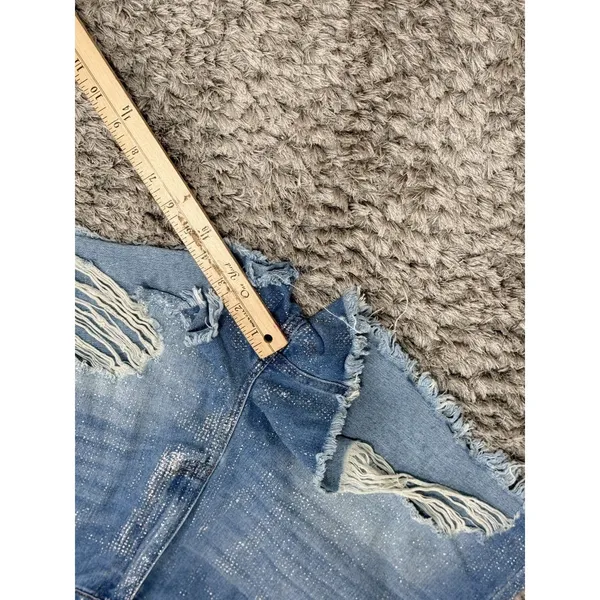 NWT BBJ Denim Shorts Womens 7/28 Glitter Distressed Ripped Cut Off High Rise - Image 6