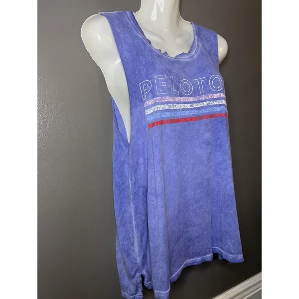 Peloton Tank Top Womens Medium Blue Scoop Neck Striped Logo Relaxed Fit Athletic - Image 3
