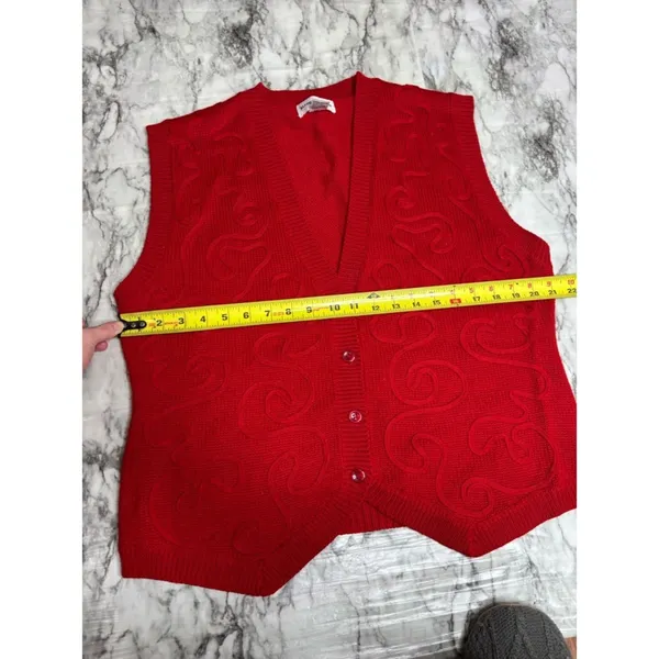 Alfred Dunner vintage wool blend Red VNeck Knit Button-Front Sweater Vest medium - Image 5