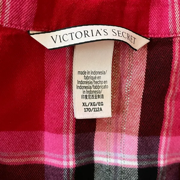 Victoria’s Secret Plaid Short Sleeve Shorts Pajama Set Red Pink White Black XL - Image 7