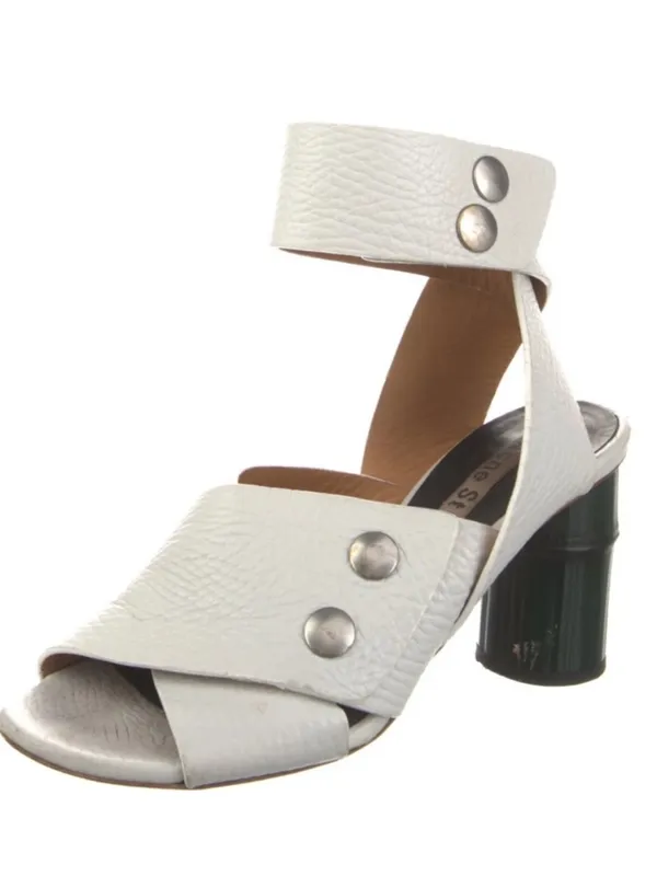 Like New Acne Studios Leather Pica Bamboo Heel Ankle Wrap Sandals White Size 5 - Image 10