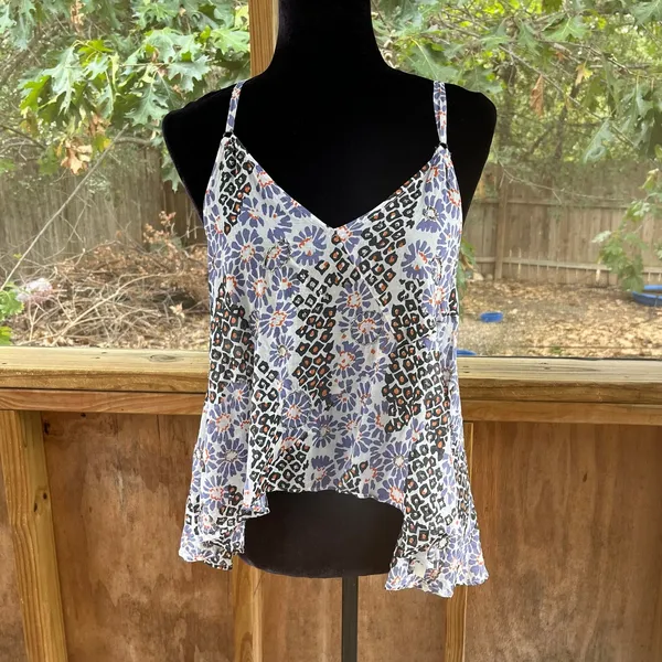 Free People Sweet Meadow Cami Blue & Brown Beaded Size M - Image 3