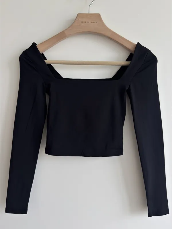 Aritzia Babaton Contour Long Sleeve Square Neck Crop Top Black XS Stretch - Image 3