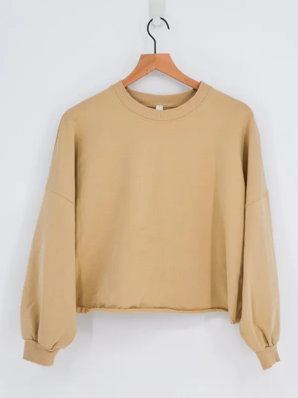 Lululemon Cropped Crewneck Sweatshirt Balloon Sleeve Tan XS/S - Image 2