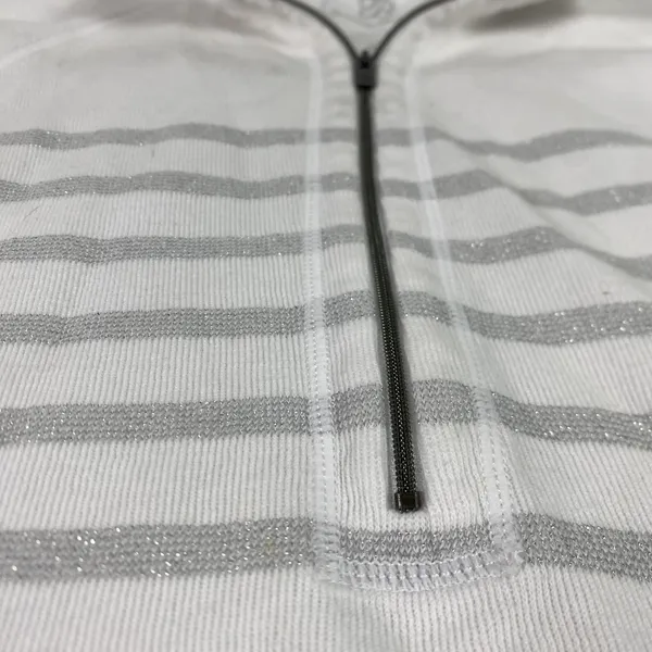 Tommy Bahama Sweater Womens Large White Stripe 1/4 Zip Mock Neck Knit‎ Pullover - Image 6