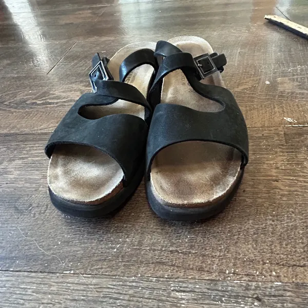 Mephisto Hannel Black Nubuck Leather Cork Footbed Slide Sandals Womens 38 - Image 3