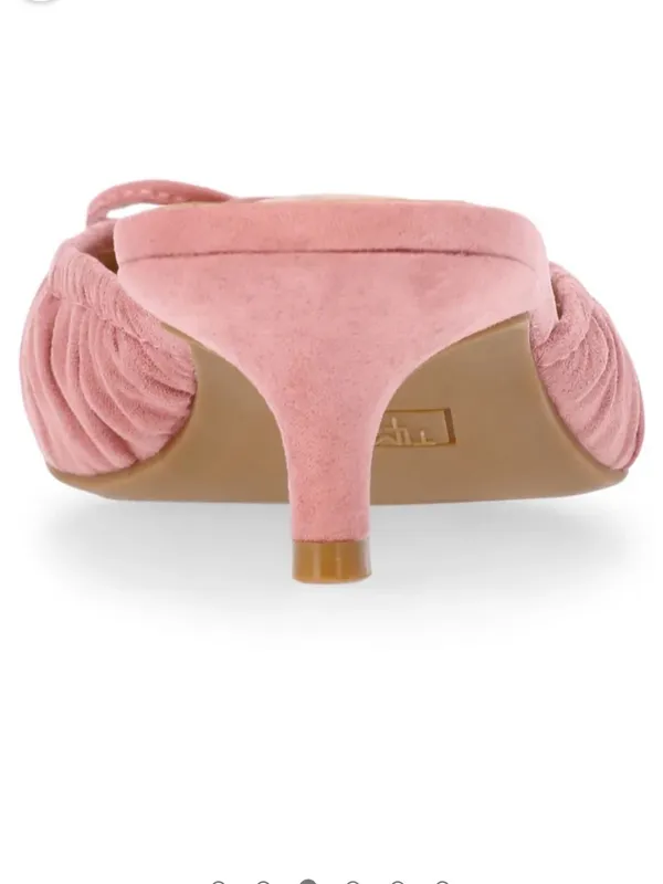 Women's Pink Suede Pointed-Toe Kitten Heel Mules - Image 3