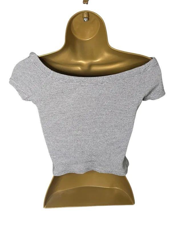 Zara Trafaluc Off Shoulder Crop Top Ribbed Stretch Striped White Black M - Image 4