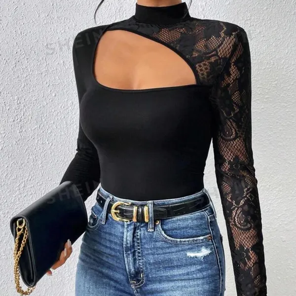 SheIn Lace Long Sleeve Top - Image 3
