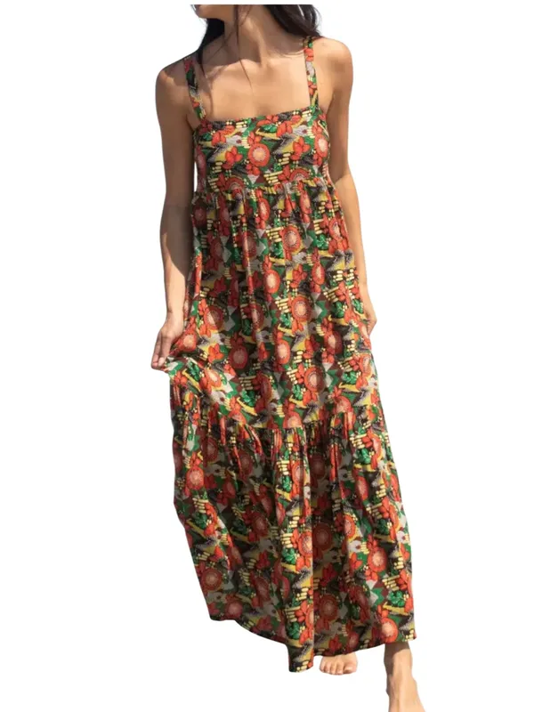 Natural Life Mia Tie-Back Maxi Dress - Orange Floral Blooms - Image 2