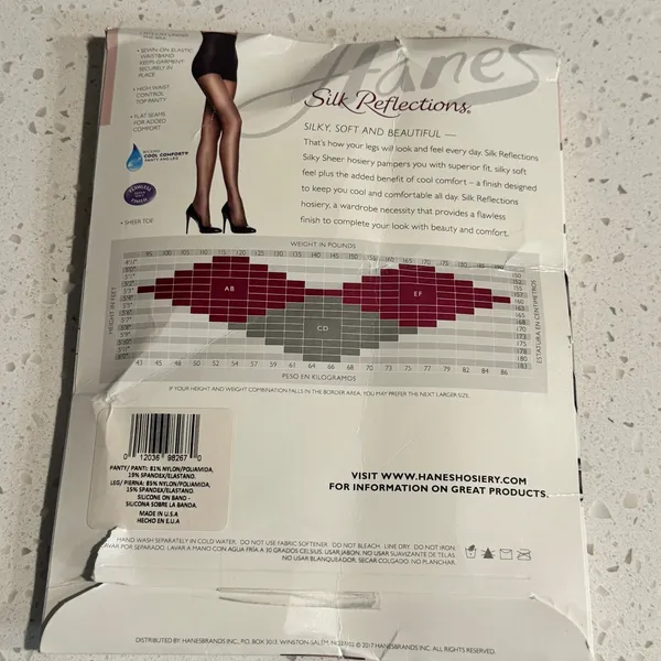 Hanes Silk Reflections High Waist Control Top‎ Pantyhose Jet Black AB Q0B184 NIP - Image 4