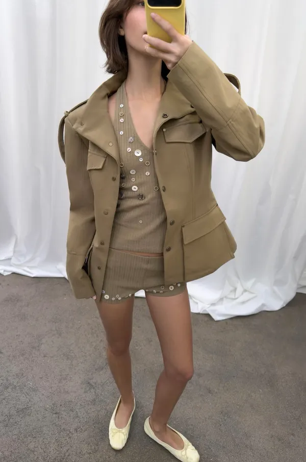 BNWT Zara Olive Green Brown Button Rib Halter Top  - Image 3