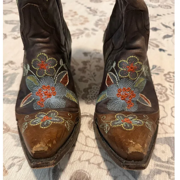 Old Gringo Bonnie Distressed Brown Embroidered Cowboy Boots 7 B - Image 3