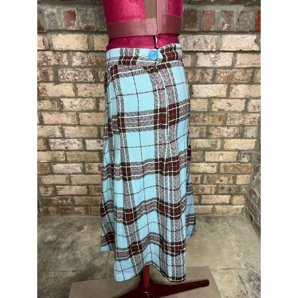 skirt plaid A-line blue brown red metal zipper 1950s - Image 5