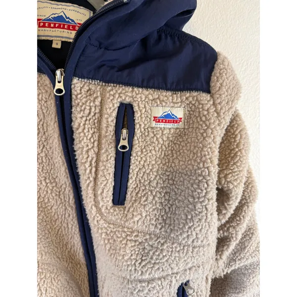 Penfield Fleece Jacket Deep Pile Sherpa S Womens Beige Blue Colorblock Gorpcore - Image 2