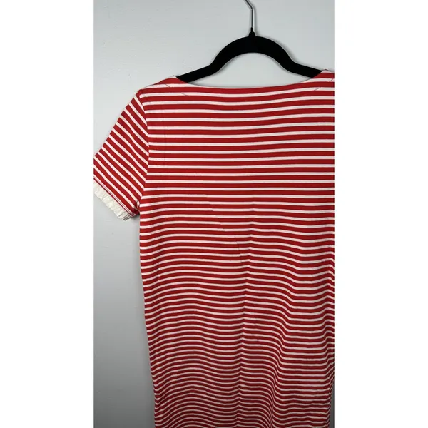 J. Crew Small Dress Womens 100% Cotton‎ Striped Red White Lace Short Sleeve - Image 8