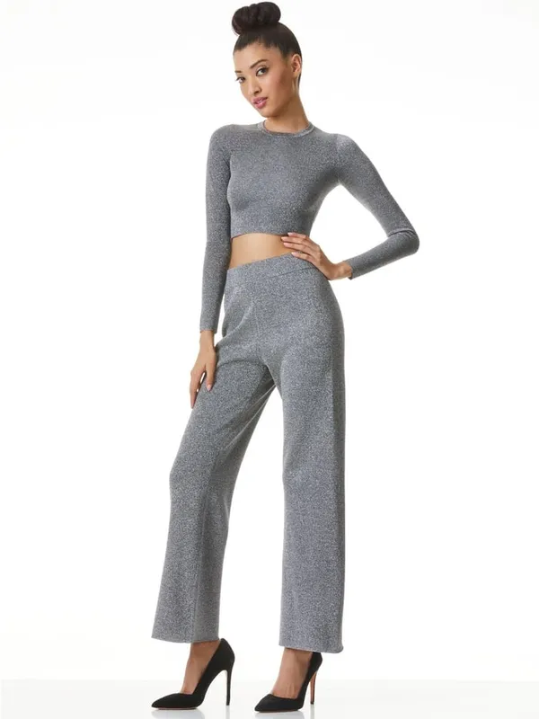 Alice + Olivia Ciara Silver Metallic Cropped Sweater Top Size Small Glam Y2K - Image 3