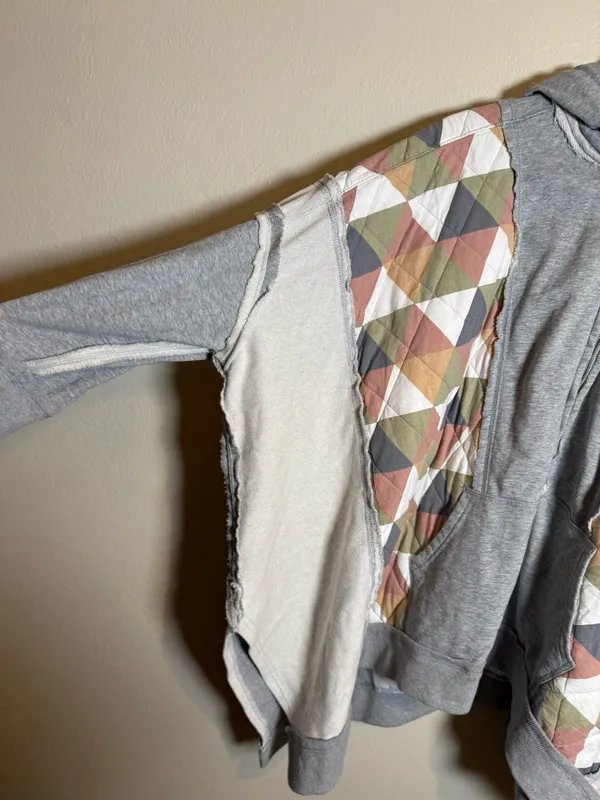 Blue Velvet Quilted Oversized Hoodie‎ Gray Size L - Image 2