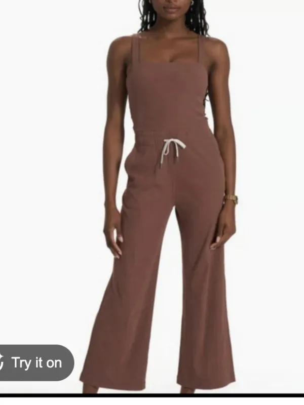 VUORI Pose Mudra Jumpsuit Ribbed Drawstring Athleisure Hazelnut Brown Size Large - Image 3