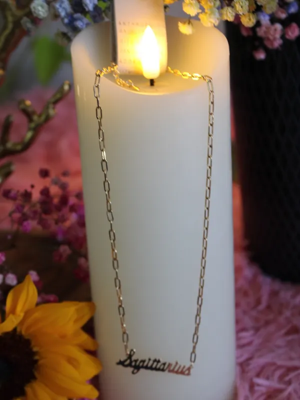 Anthropologie Sagittarius Zodiac 14K Gold Plated Script Necklace NWT - Image 6