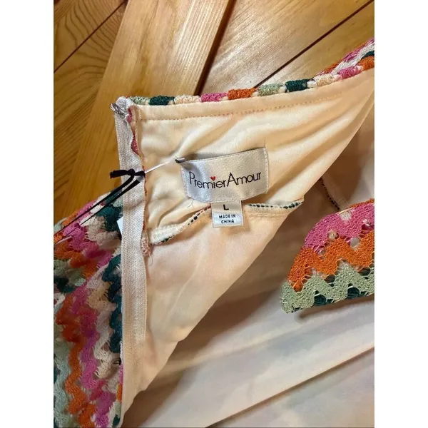 Premier Amour Crochet Cream Multi Chevron Fit + Flare Dress NWT Size Large (6444 - Image 5