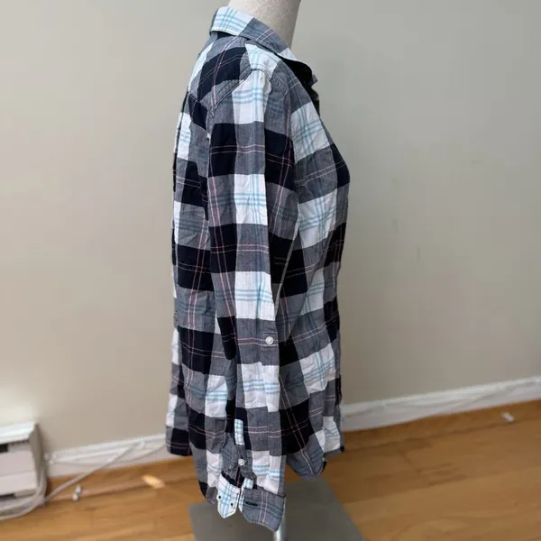 Barbour Womens Shoreline Shirt 10 EUC Oversized Windowpane Tartan Coastal Preppy - Image 4